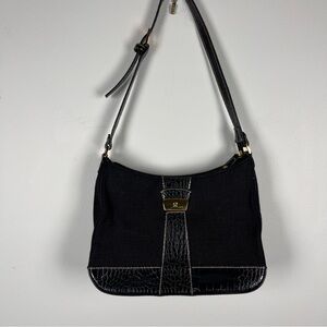 Etienne Aigner Shoulder Bag Purse Croc Black Vintage Minimalist Classic Academia